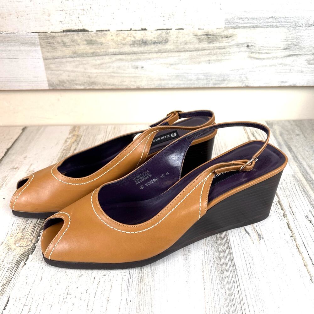 Etienne Aigner Vintage Womens 10 Tan Scheme Slingback Wedge Sandals Peep Toe NEW